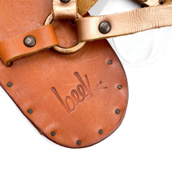 Beek Sparrow Flat Sandals Rose Gold Strappy Brown Leather Slip On Open Toe Sz 9 - Picture 10 of 12
